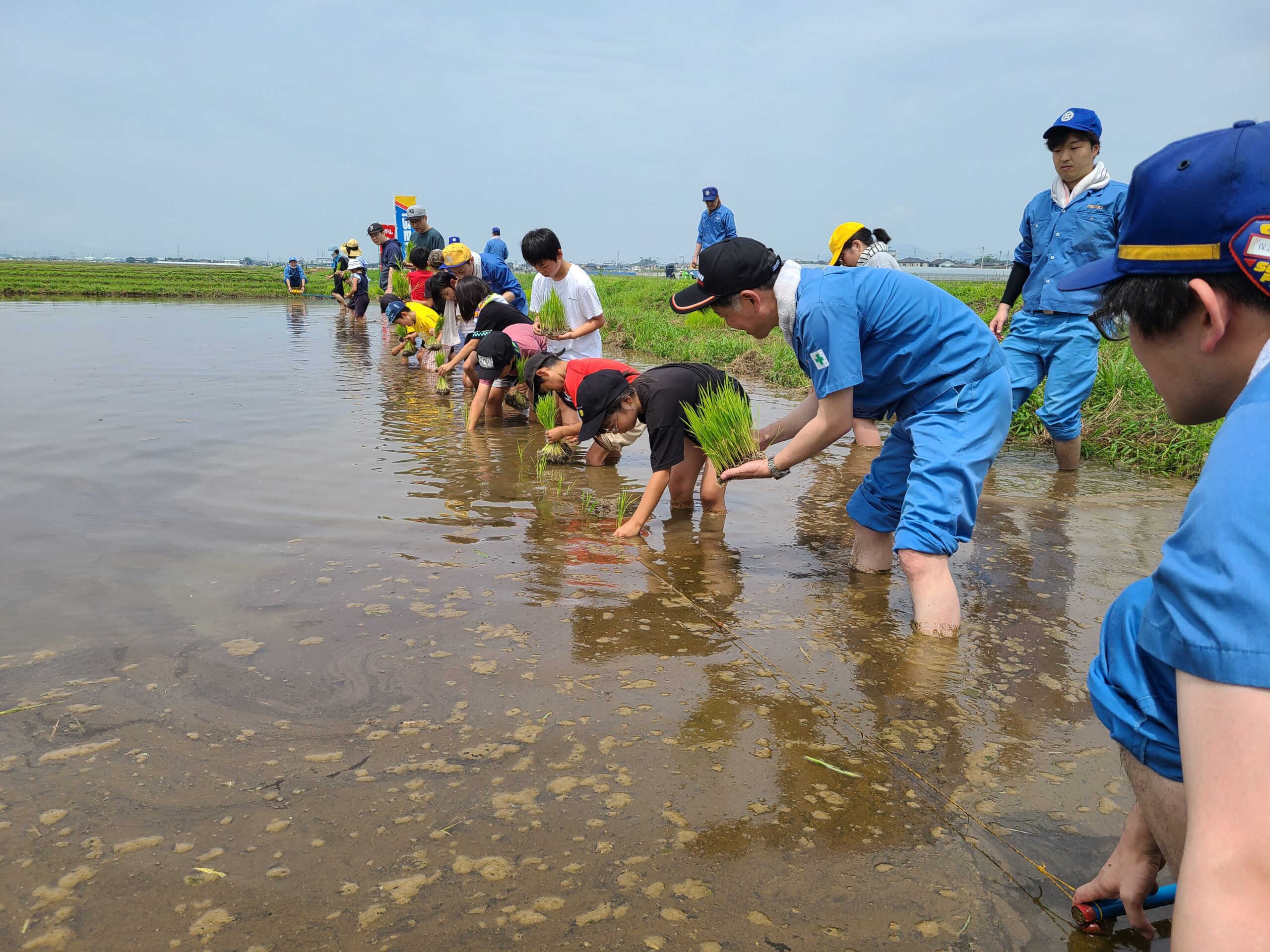 地域の子どもたちとボランティア米活動（田植え）を行いました