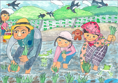 おじいちゃんとおばあちゃんと
なかよく田植え