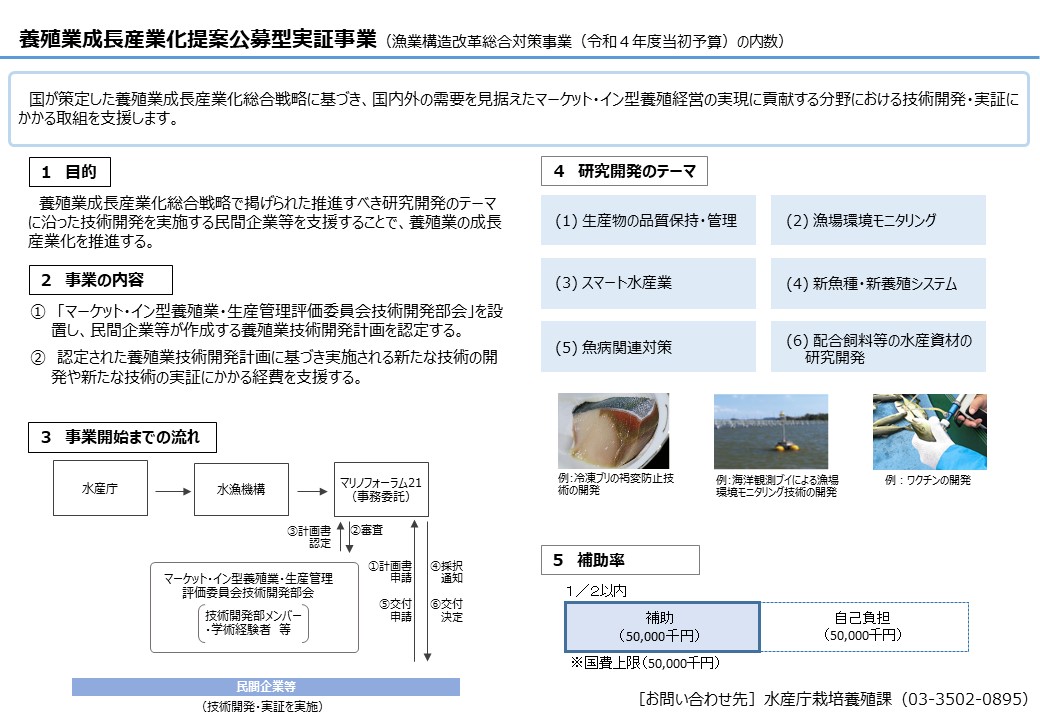 【補助事業】養殖業成長産業化提案公募型実証事業の公募を行っています！