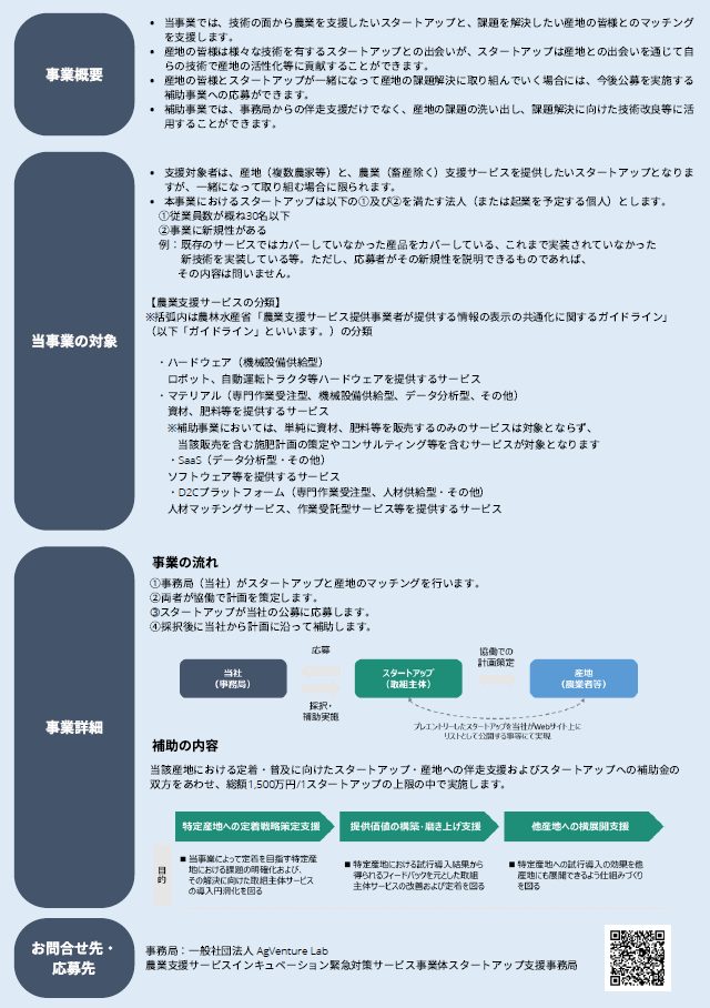 【6/5（月）公募開始】農業系スタートアップの産地定着に向けた補助事業