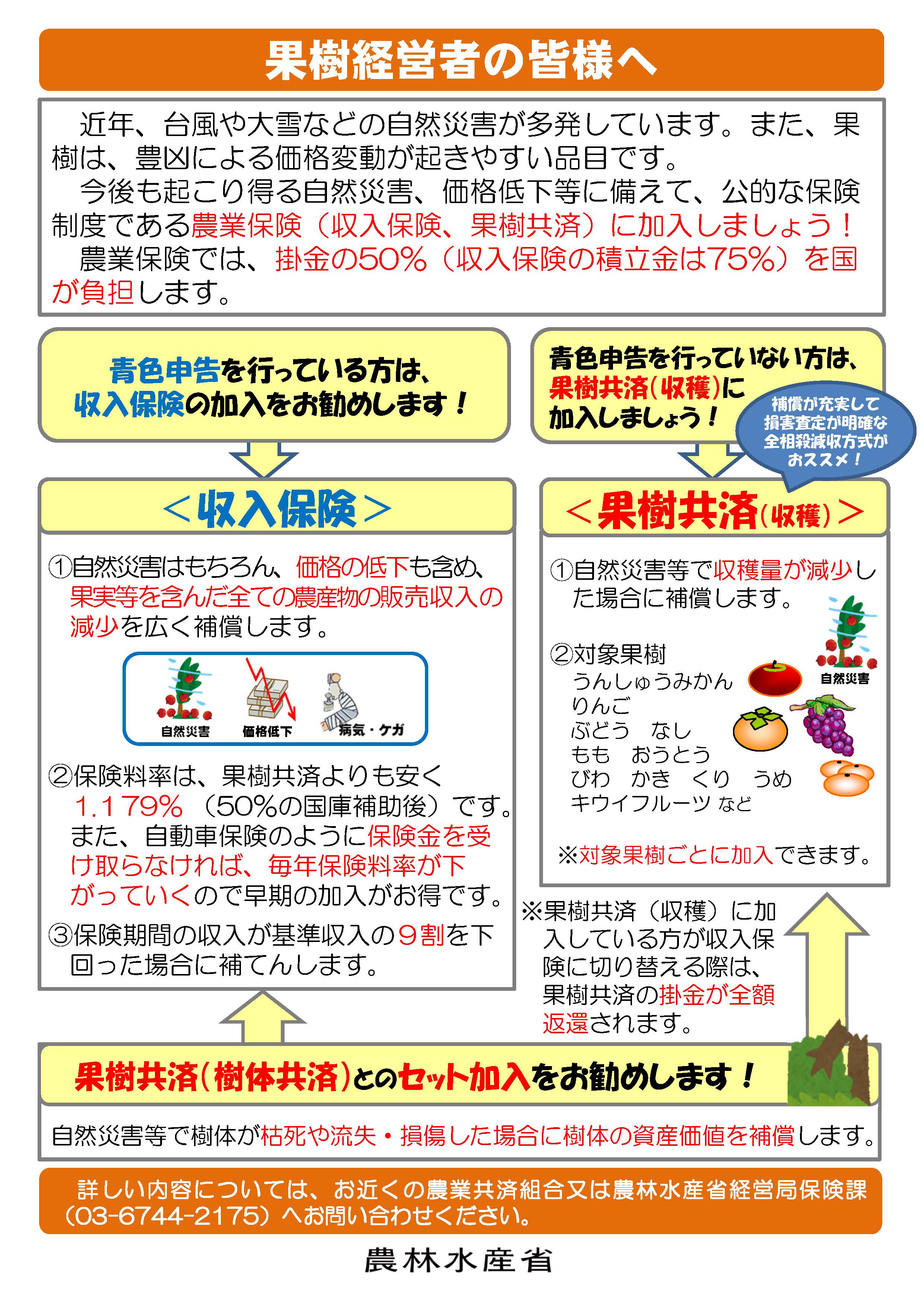 果樹に深刻なひょう害や風水害が発生しています！　収入保険又は果樹共済に加入しましょう！