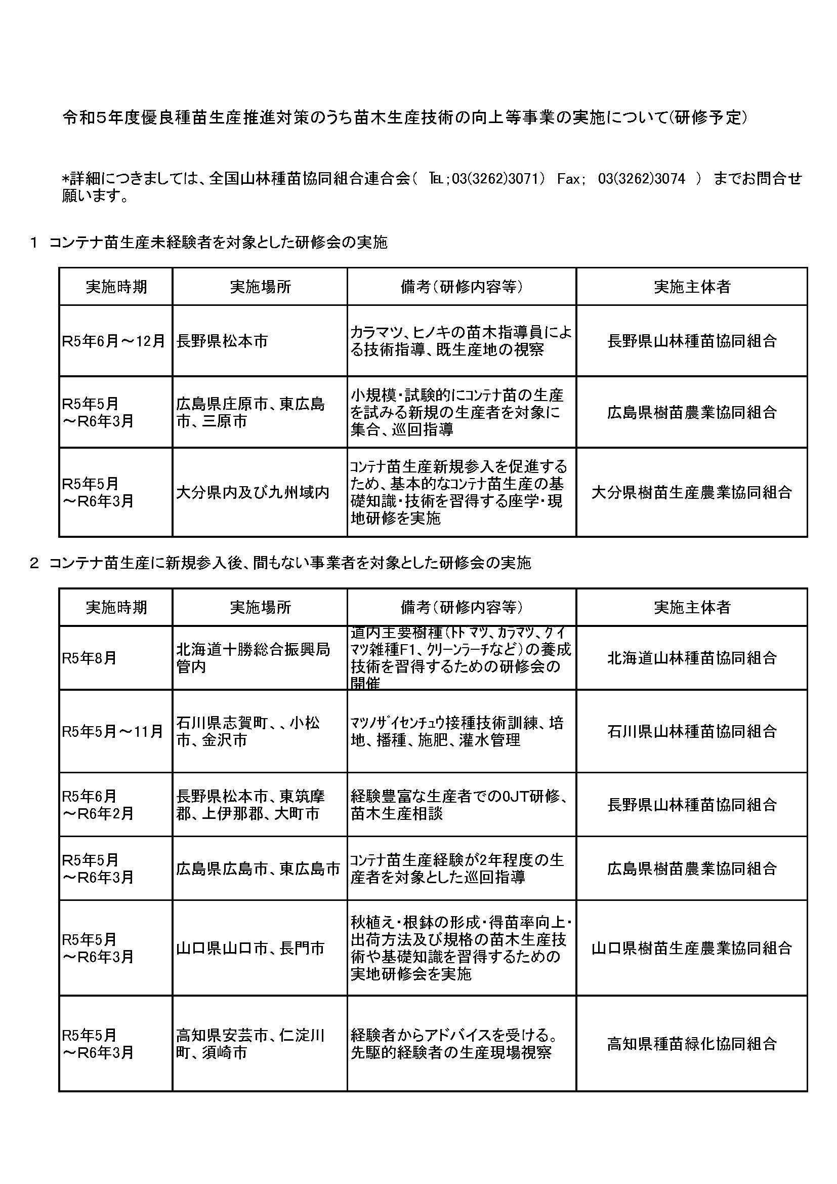 全国でコンテナ苗の技術習得研修会、巡回指導を実施します