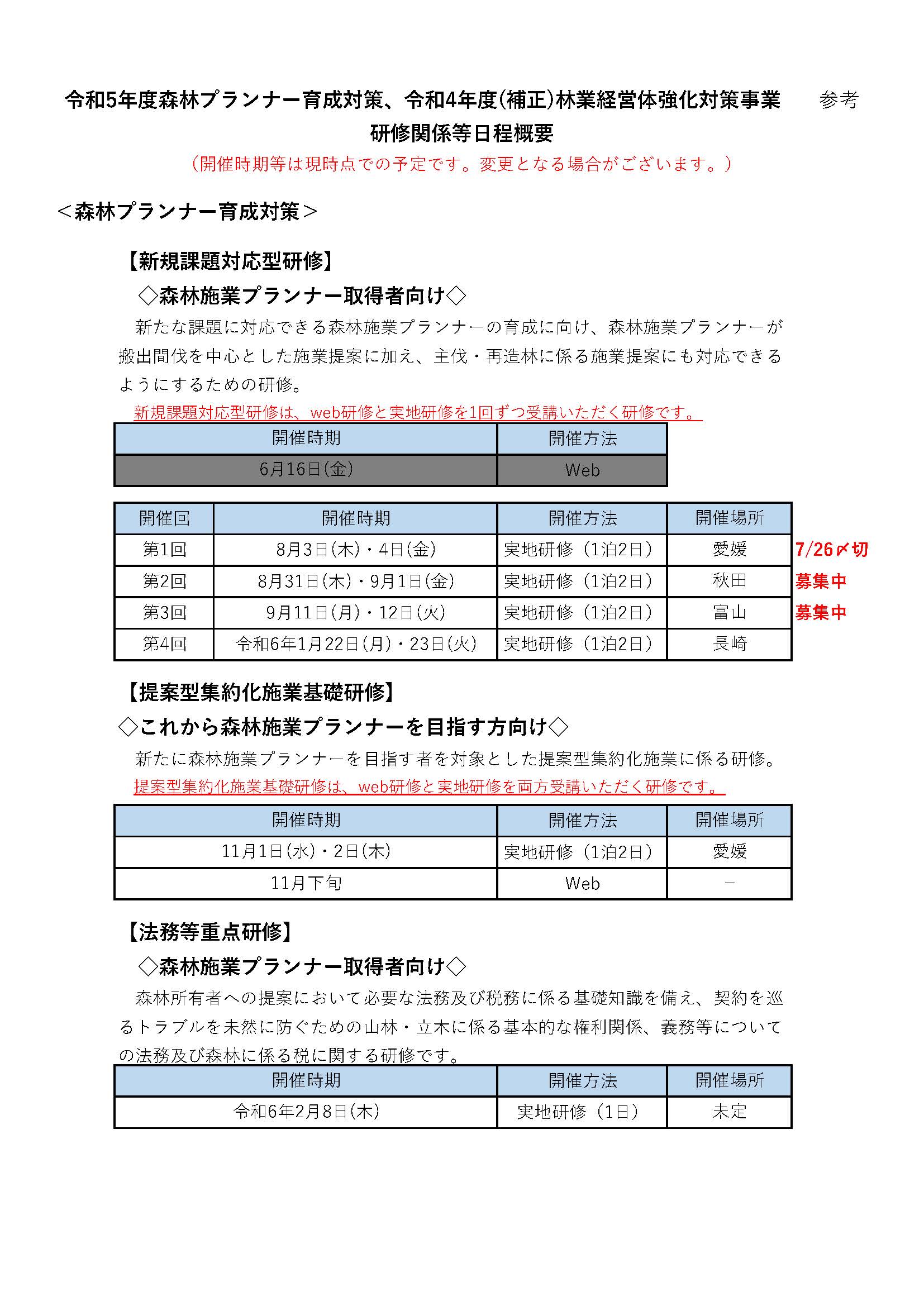 森林施業プランナー・森林経営プランナー育成のための研修を実施します