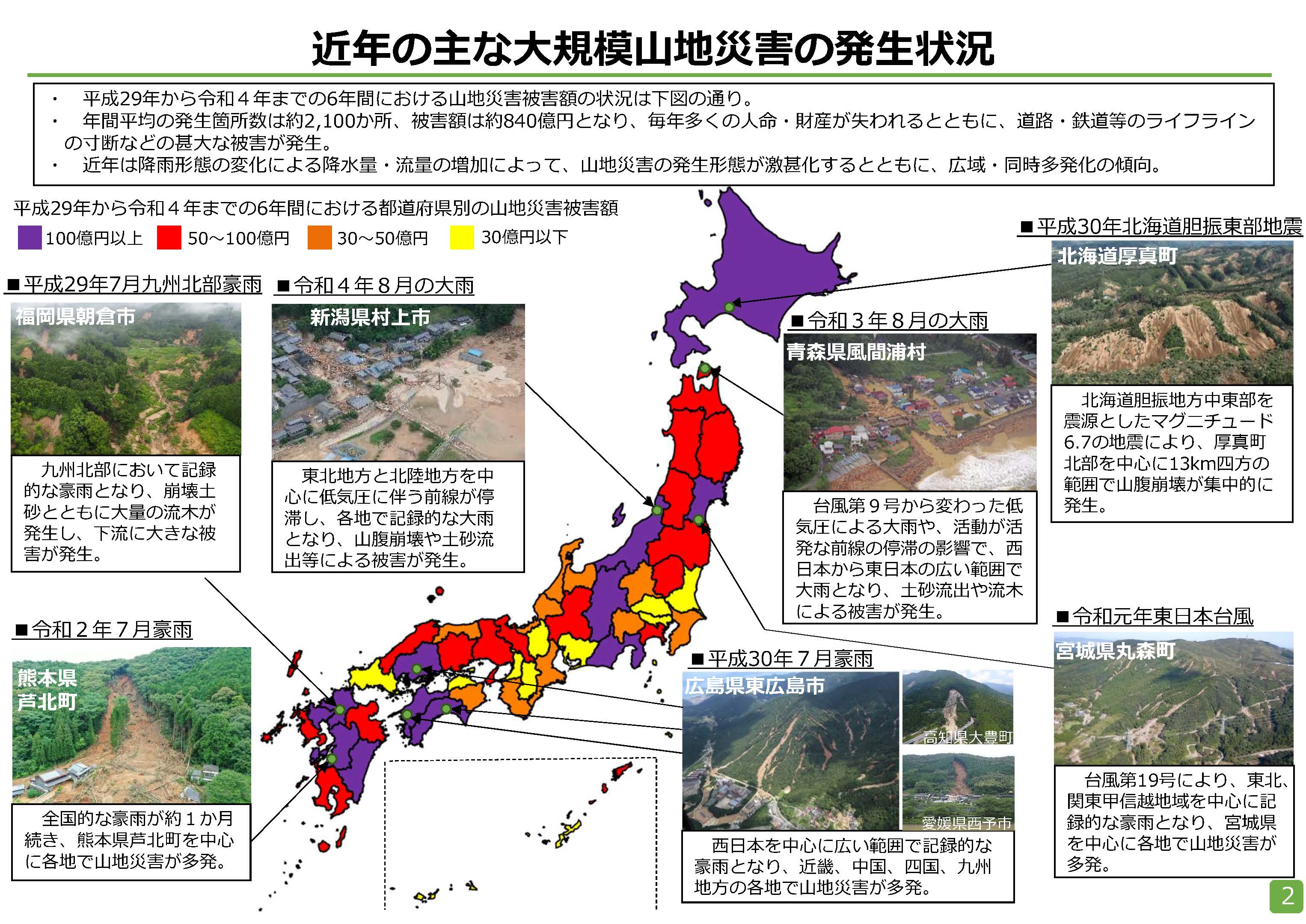 「治山のしおり」と「近年の大規模山地災害からの復旧に向けた取組状況」を報告します