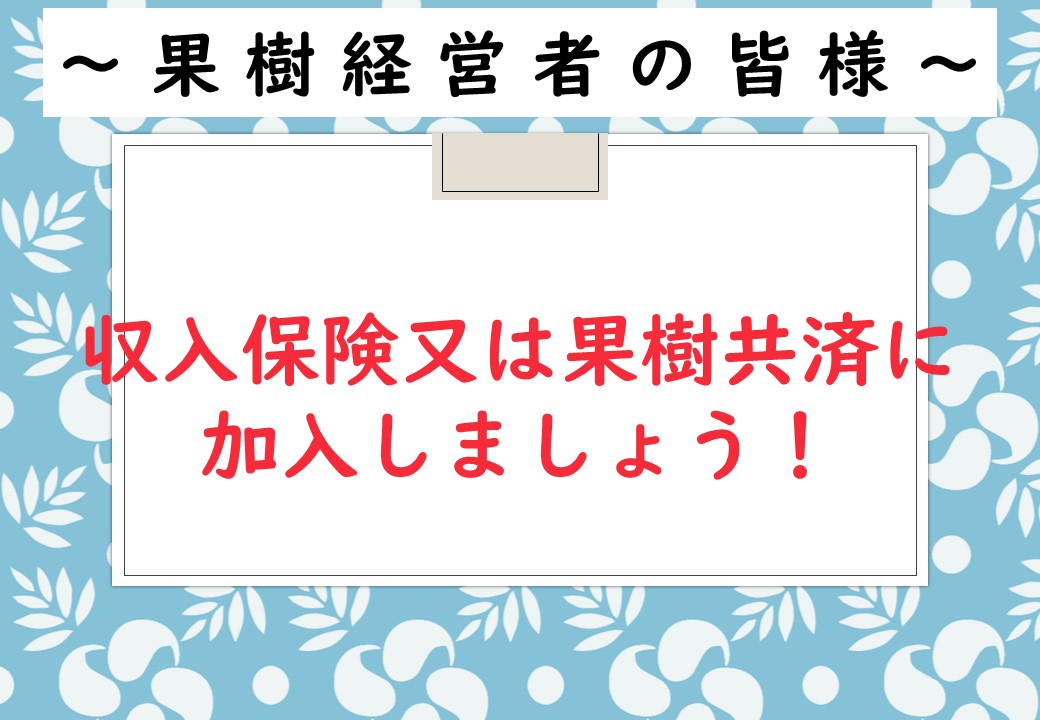 果樹を栽培している農業者の皆様へ　～農業保険（収入保険又は果樹共済）に加入しましょう！～