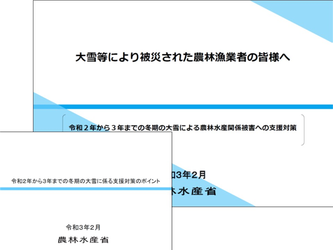 令和２年から３年までの冬期の大雪による被災農林漁業者への支援対策