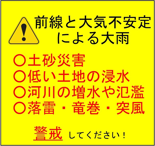 前線と大気不安定による大雨に警戒しましょう！
