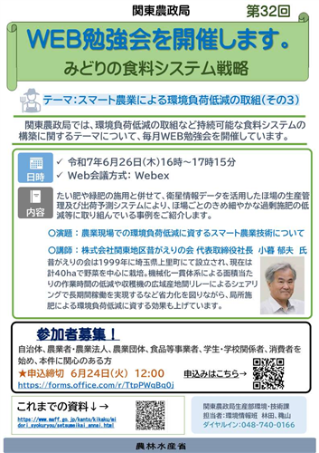 関東農政局みどりの食料システム戦略勉強会（第32回）を開催します！
